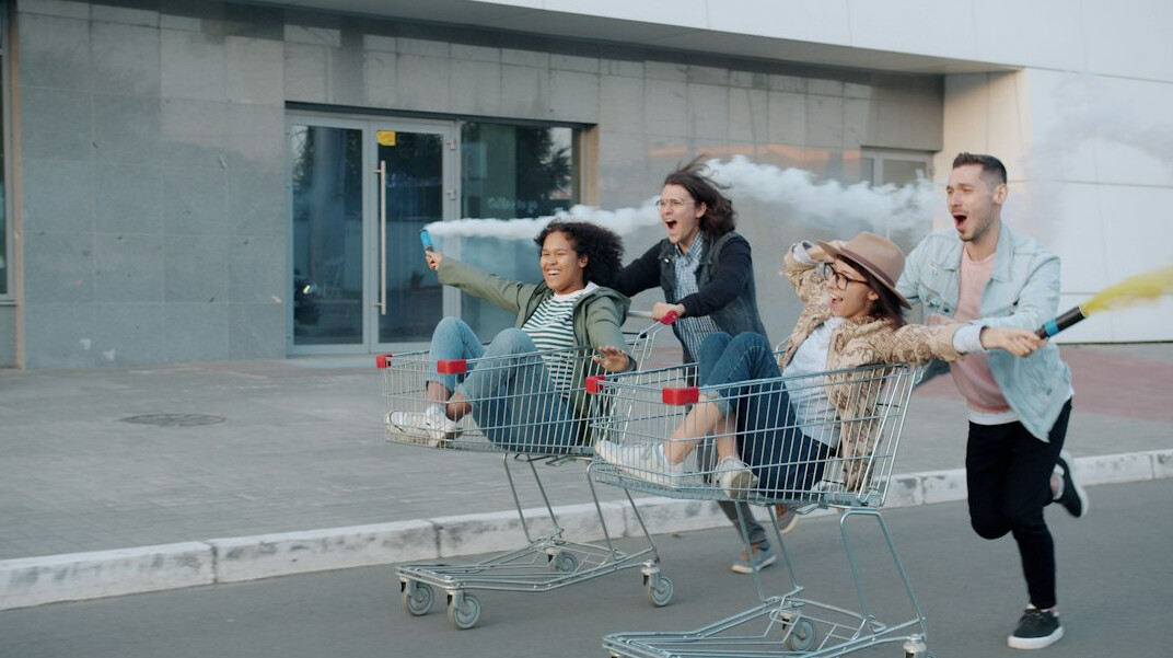 group of teenagers in store